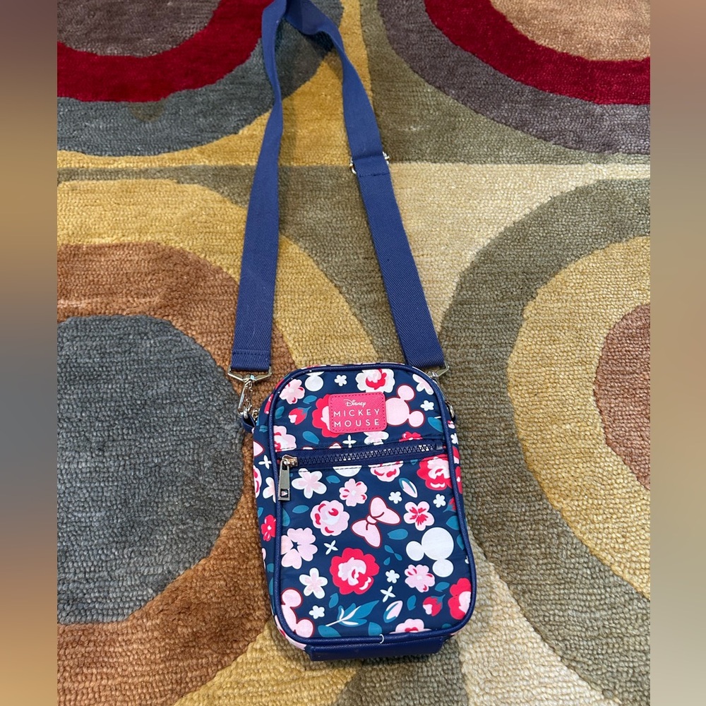 Disney Mickey Mouse Floral Print Bow Bioworld Merch Small Crossbody Bag Purse